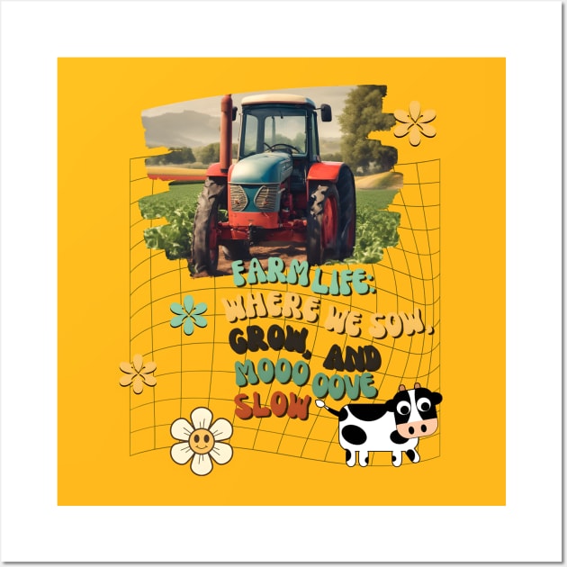 Country Life with Vintage Land Tractor Wall Art by RetroColors